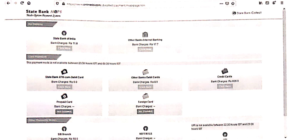 Payment Method  section step to pay Sainik School Fess through SBI Payment Gateway 